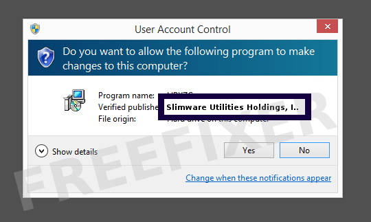 Screenshot where Slimware Utilities Holdings, Inc. appears as the verified publisher in the UAC dialog